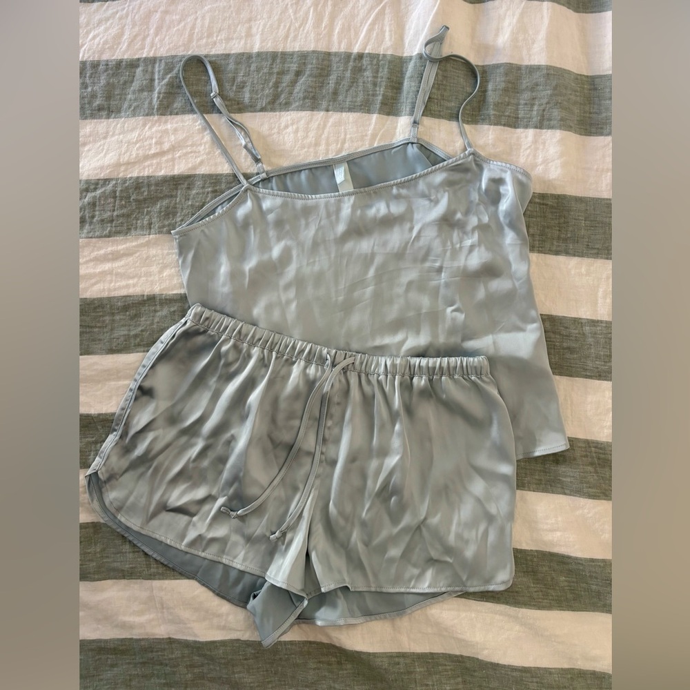 SKIMS Blue Satin Pajama Shorts